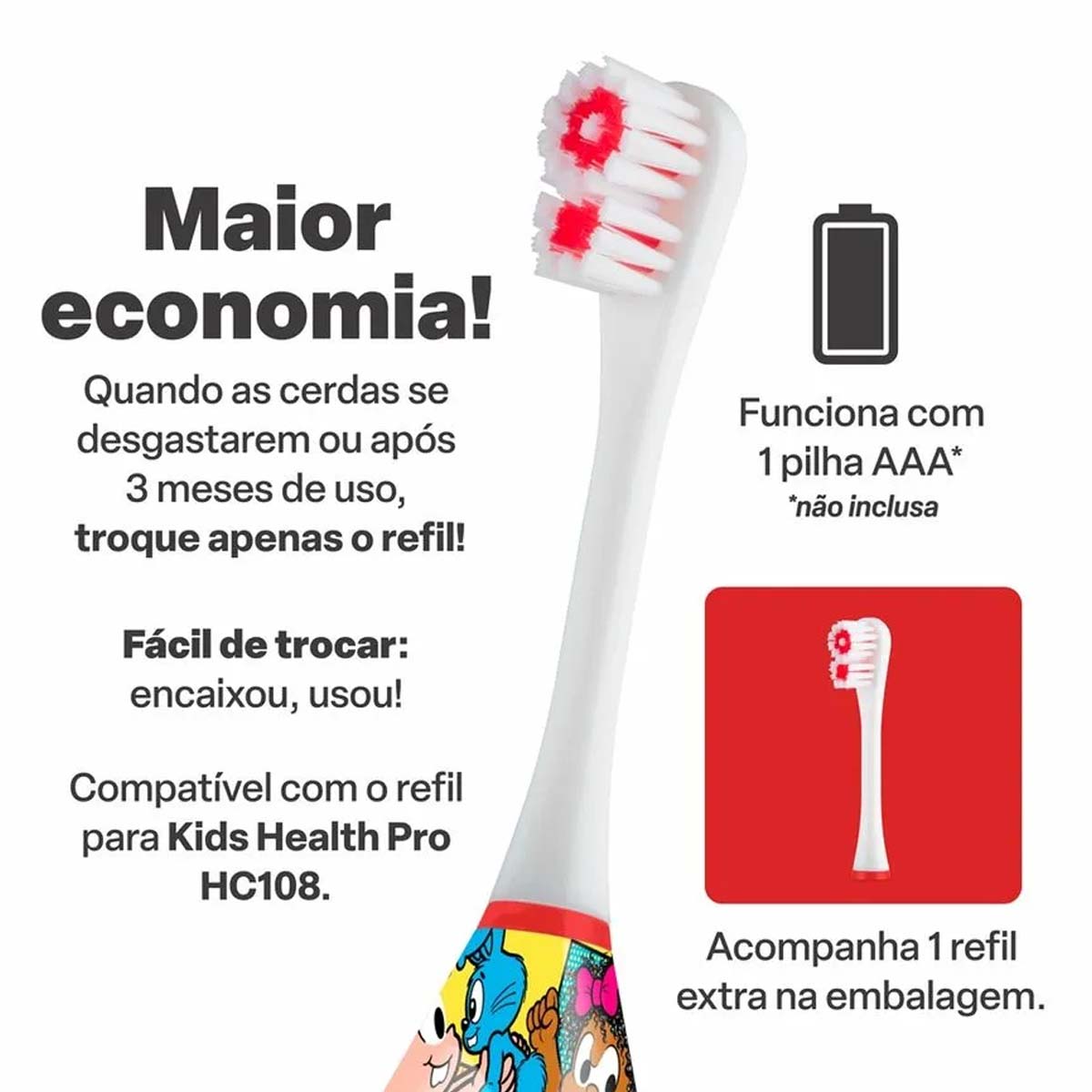 Escova Dental Elétrica Vibracional Infantil Turma da Mônica