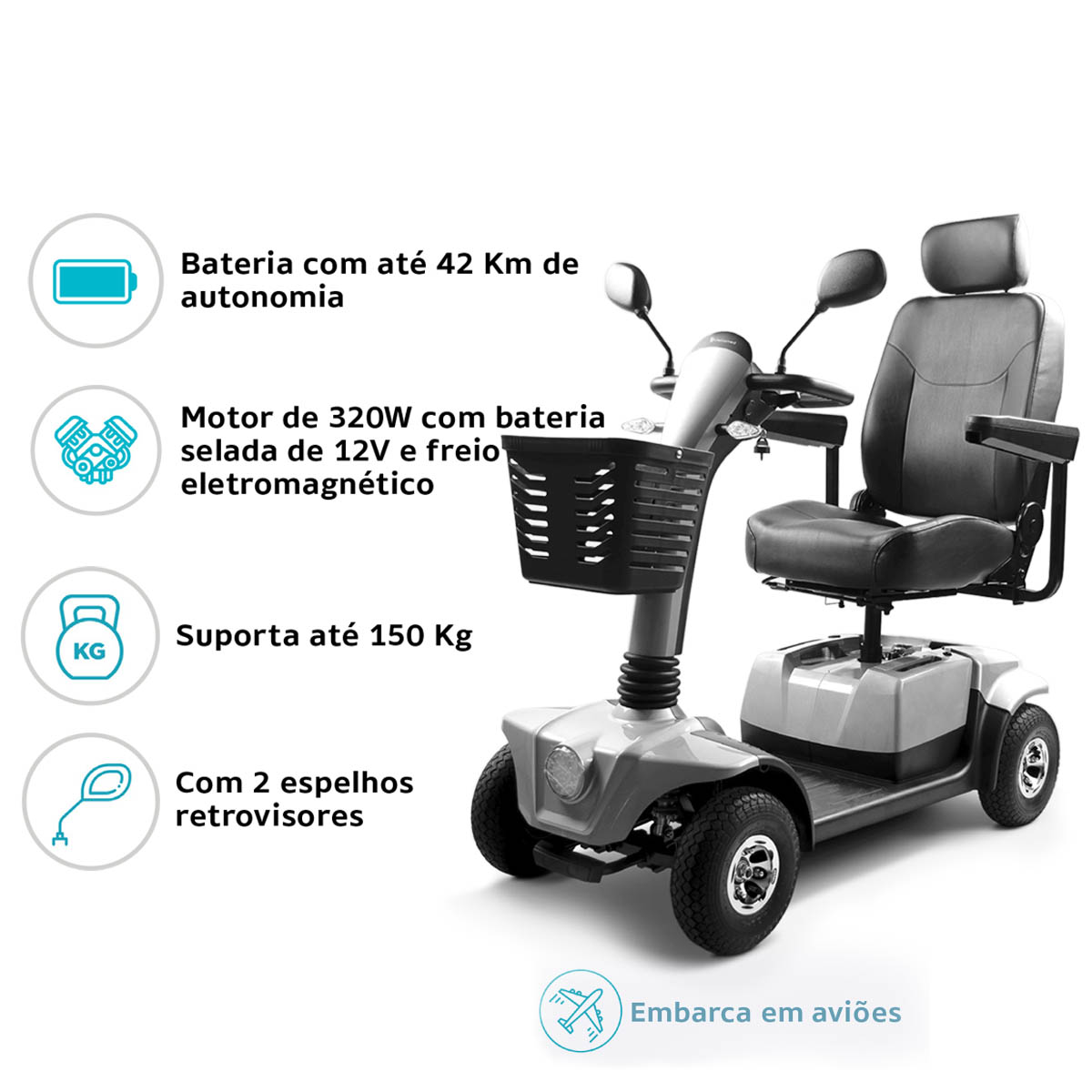 Scooter Elétrica CS Dobrável até 150 Kg Dellamed