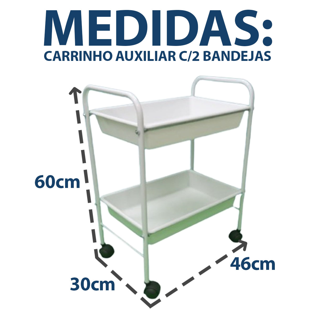 Carrinho Auxiliar de Aço com 2 Bandeijas Branco Vagalumy