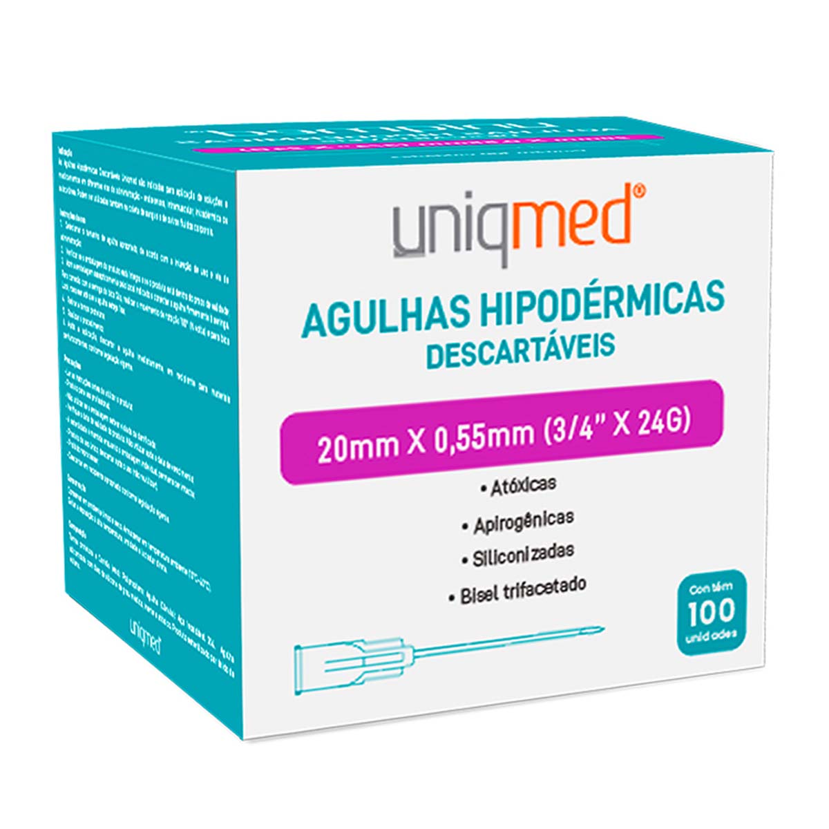 Agulha Hipodérmica 20 X 0,55mm (3/4 POL X 24G) Uniqmed