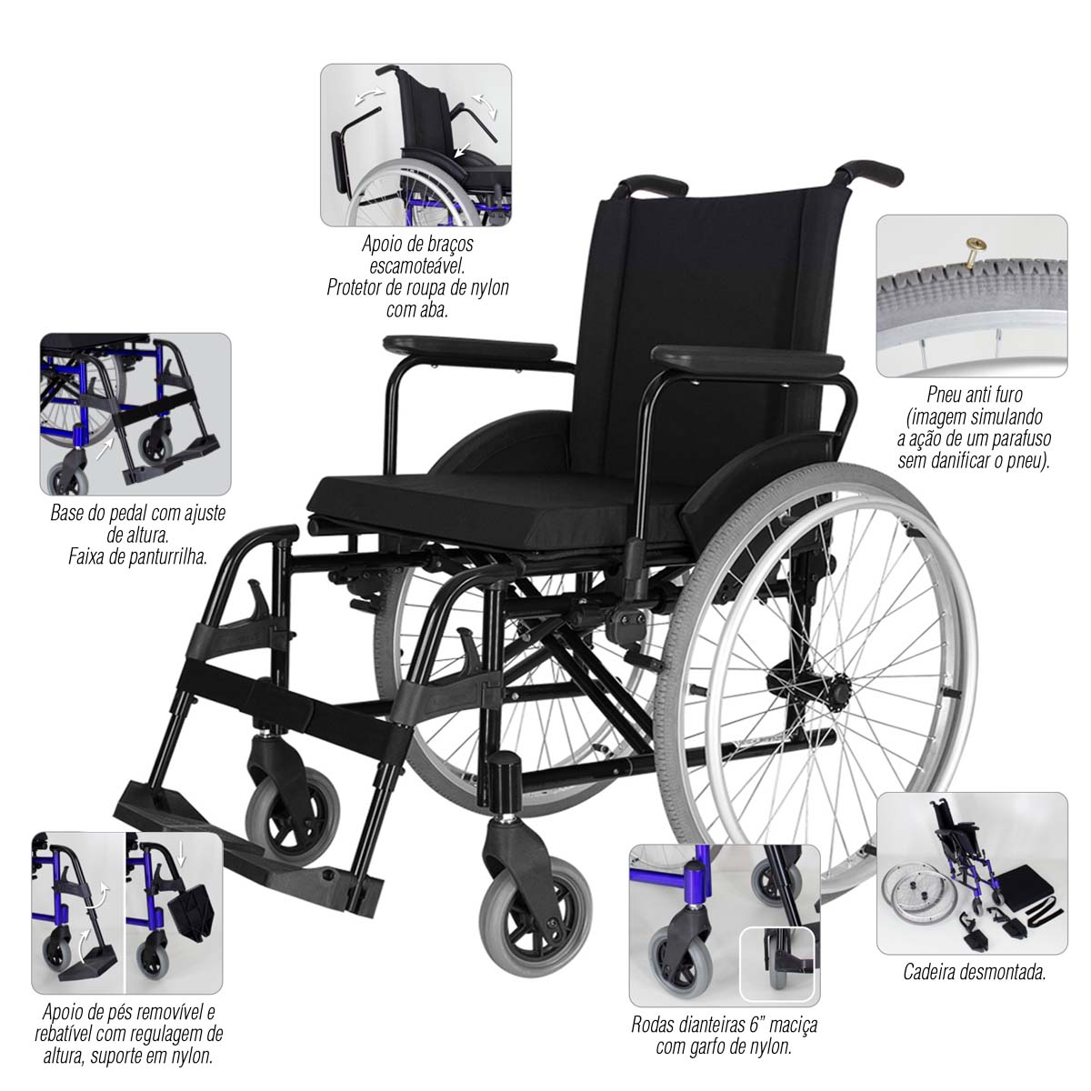 Cadeira de Rodas Alumínio Dobravel MA3 SLIM Ortomobil 48L 45C 45A 