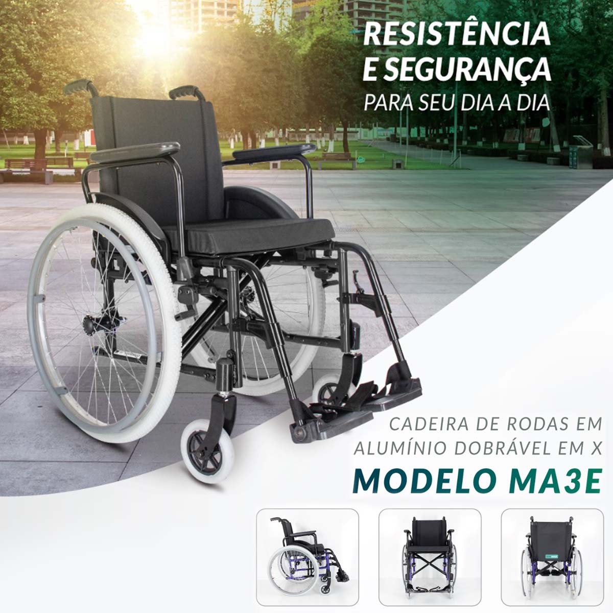 Cadeira de Rodas Alumínio Dobravel MA3 SLIM Ortomobil 48L 45C 45A 