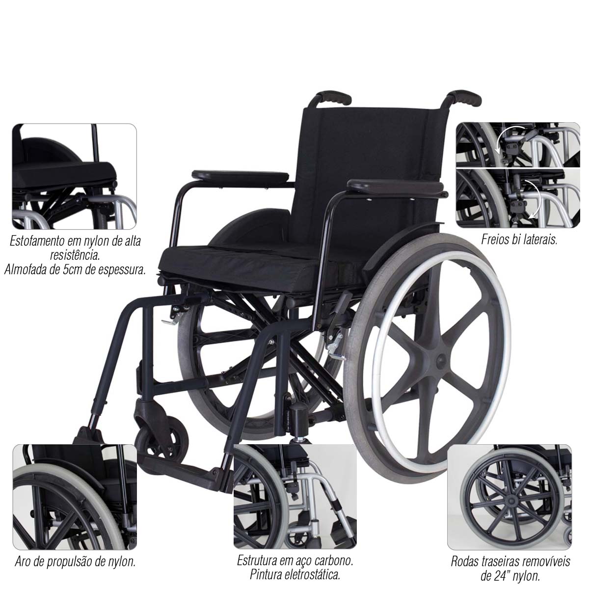 Cadeira De Rodas Dobrável MA3F 504 Ortomobil L44 P40 A45