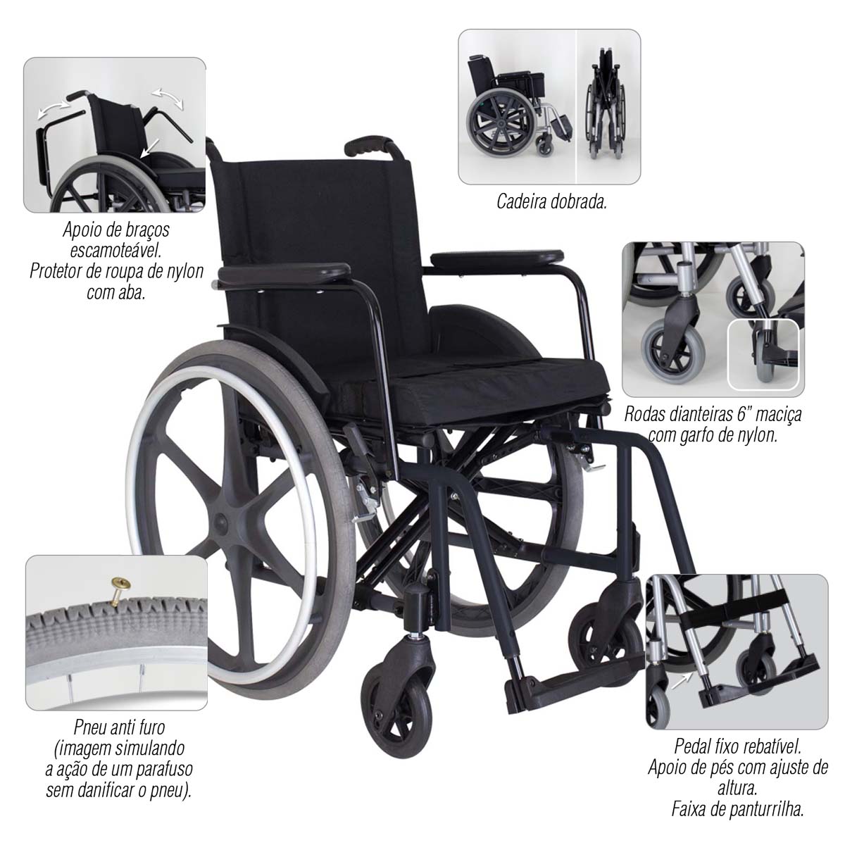 Cadeira De Rodas Dobrável MA3F 504 Ortomobil L44 P40 A40