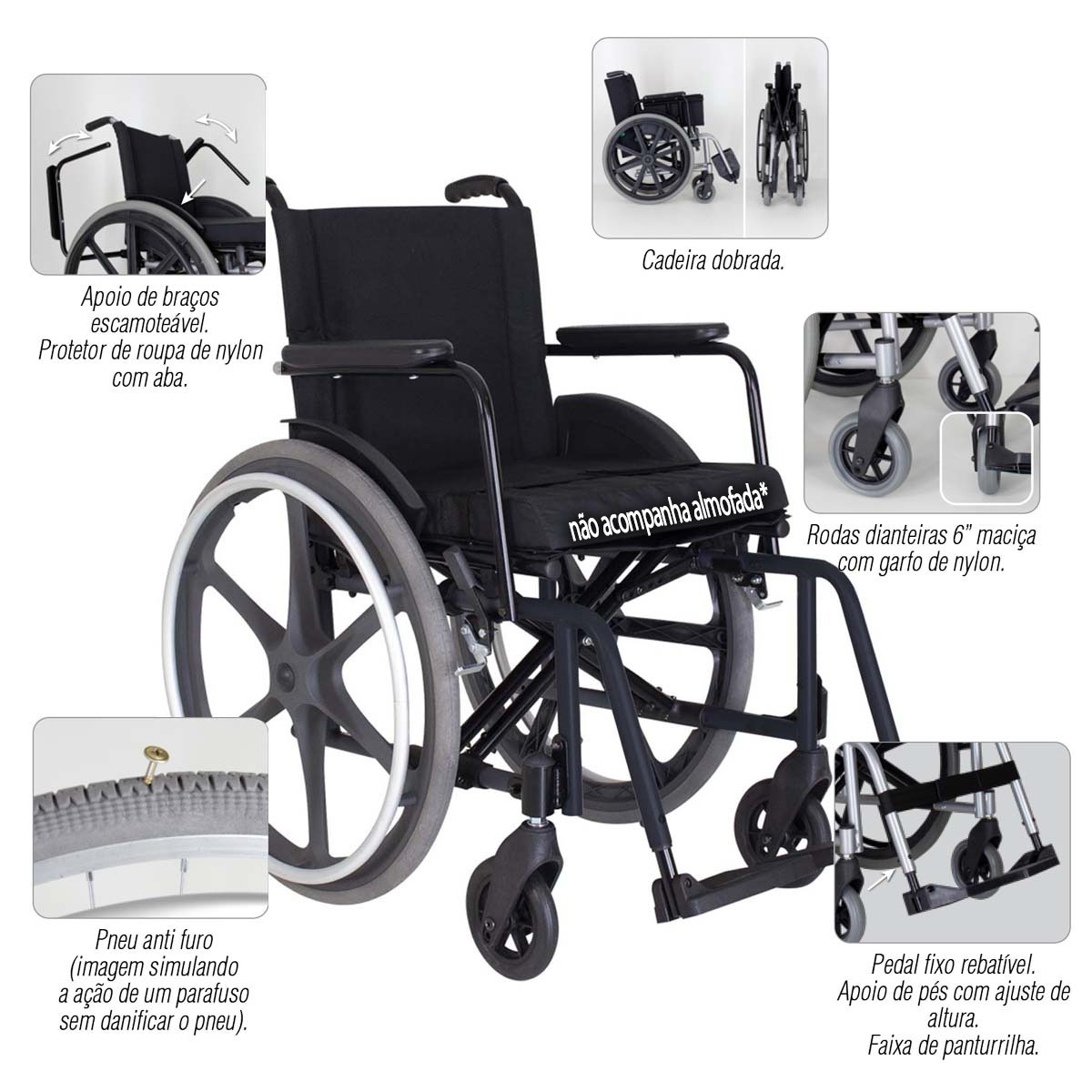 Cadeira De Rodas Dobrável MA3F 504 Ortomobil L48 P45 A45