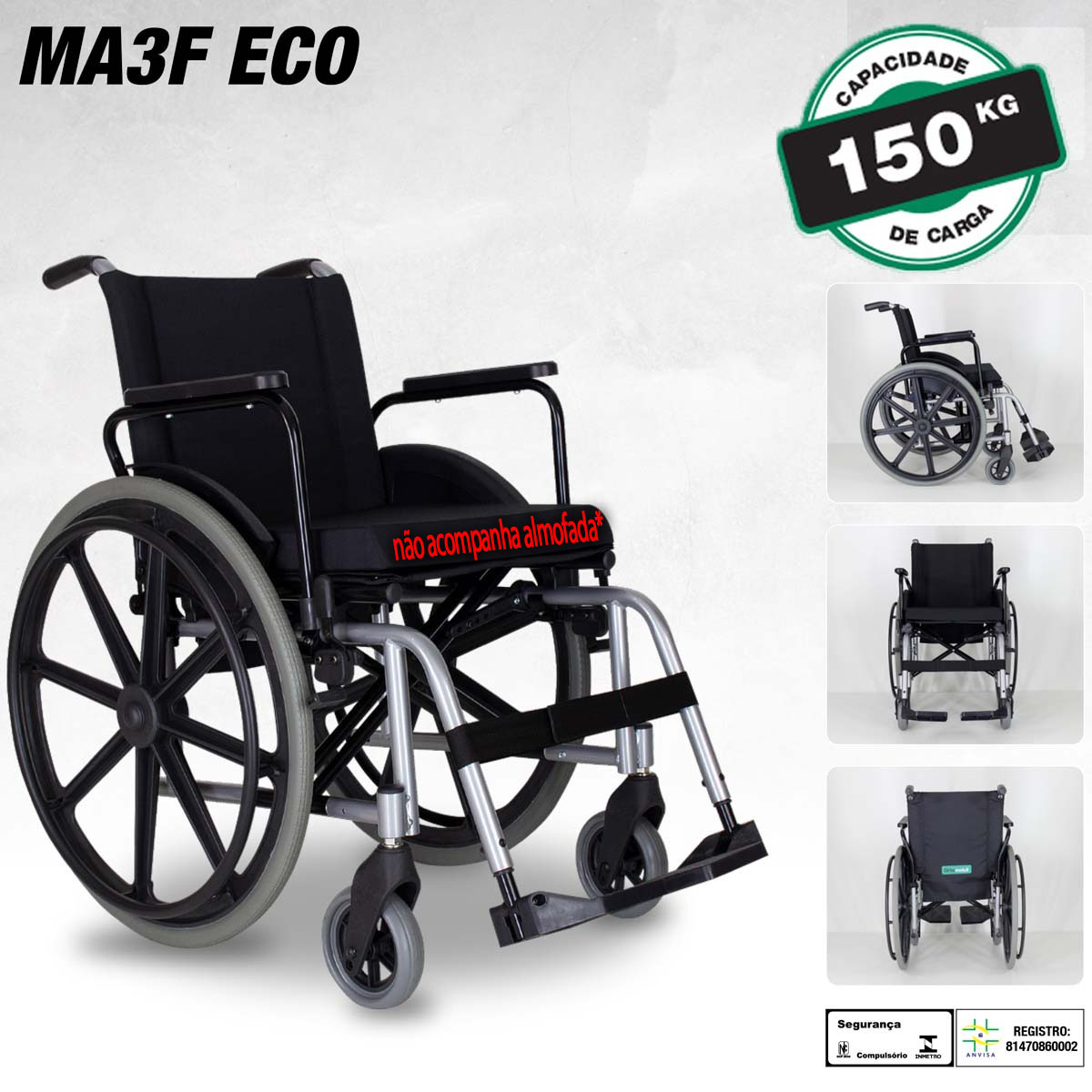 Cadeira De Rodas Dobrável MA3F 504 Ortomobil L48 P45 A45