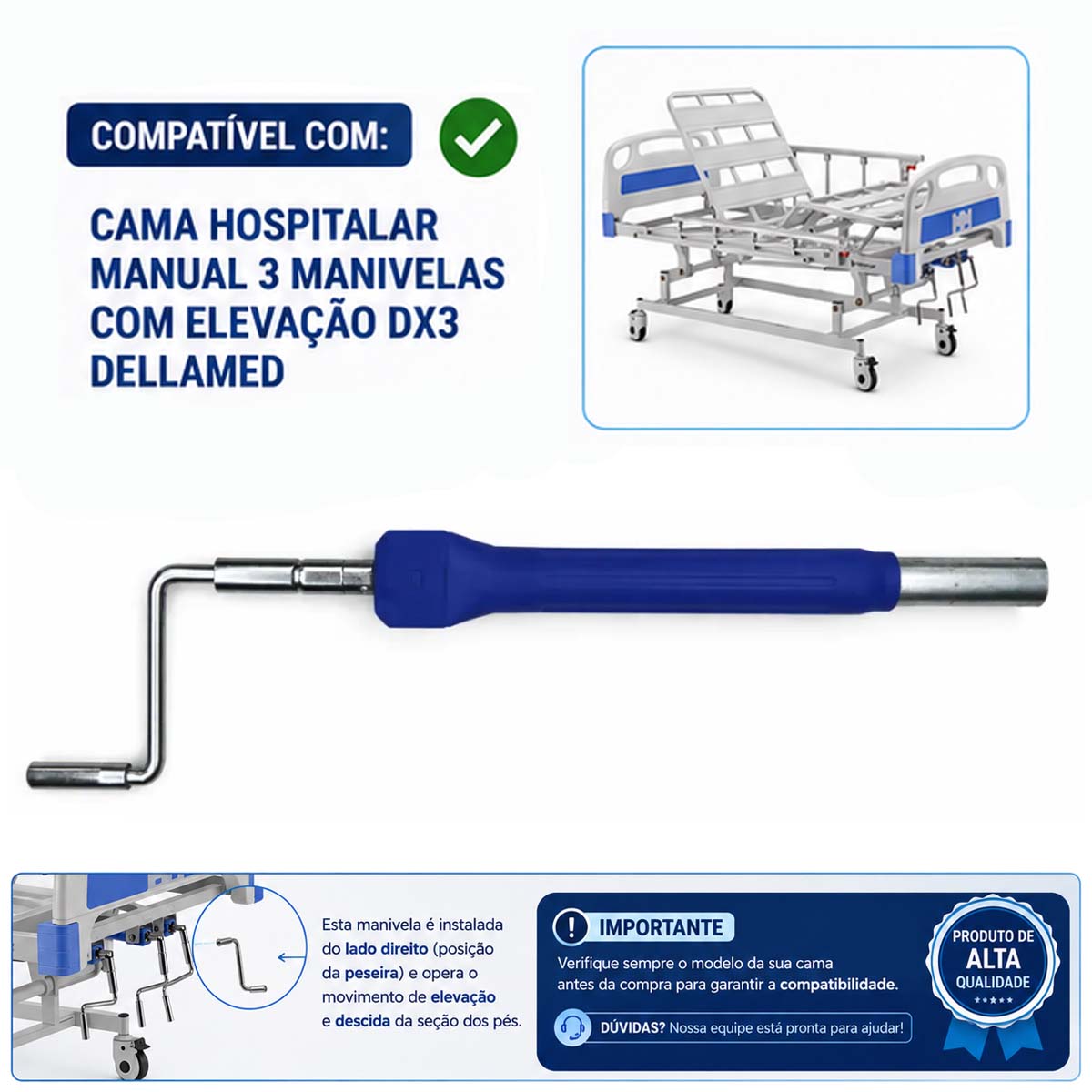 Manivela de Peseira Compatível com Cama DX3 Dellamed