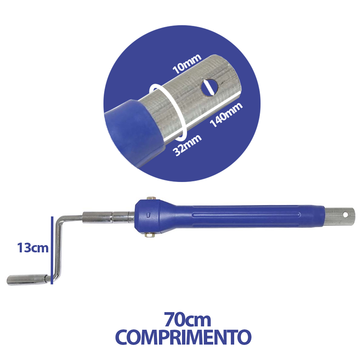 Manivela Curta de Aço Compatível com Cama DX3 65cm Dellamed
