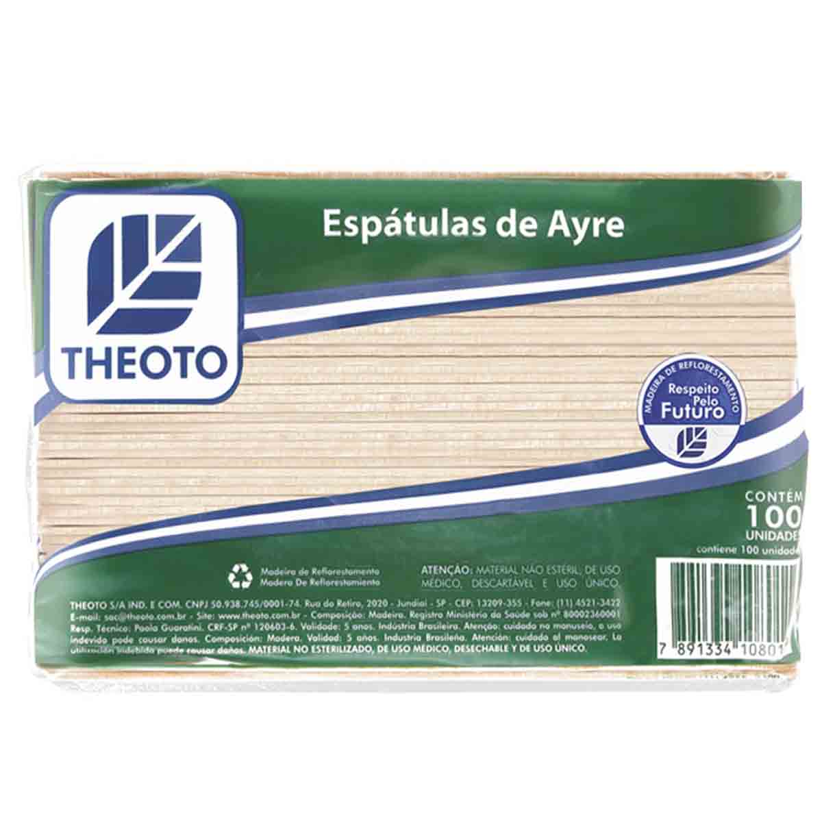 Espátula de Ayre Madeira Não Estéril 100 Unid Theoto