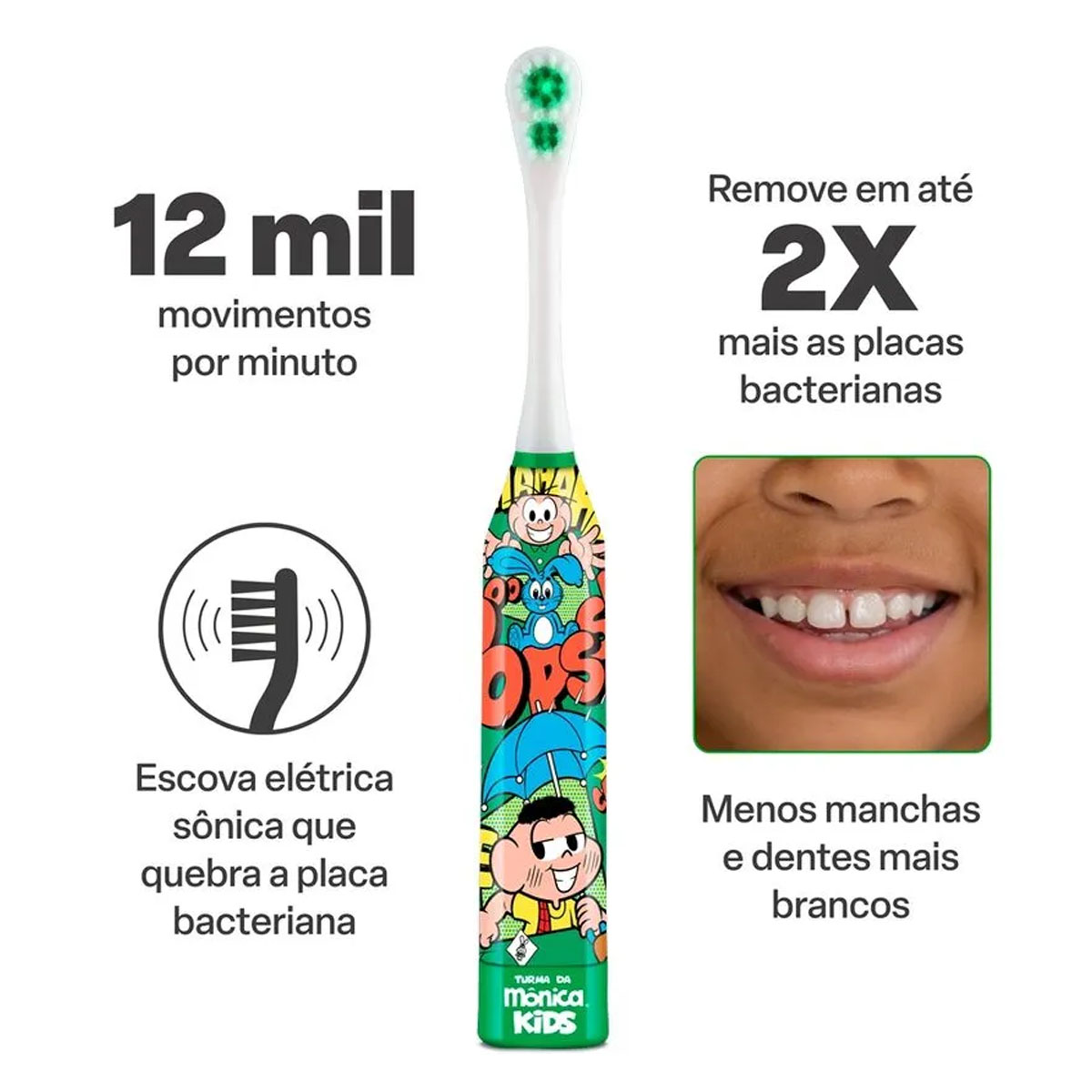 Escova Dental Elétrica Vibracional Kids Cebolinha