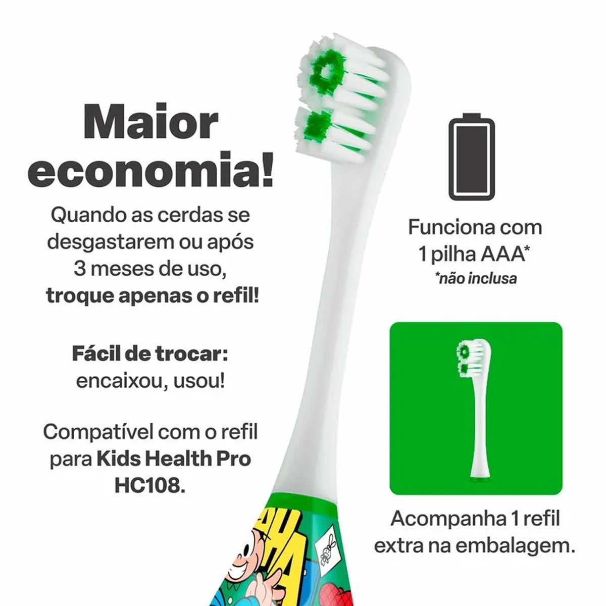 Escova Dental Elétrica Vibracional Kids Cebolinha