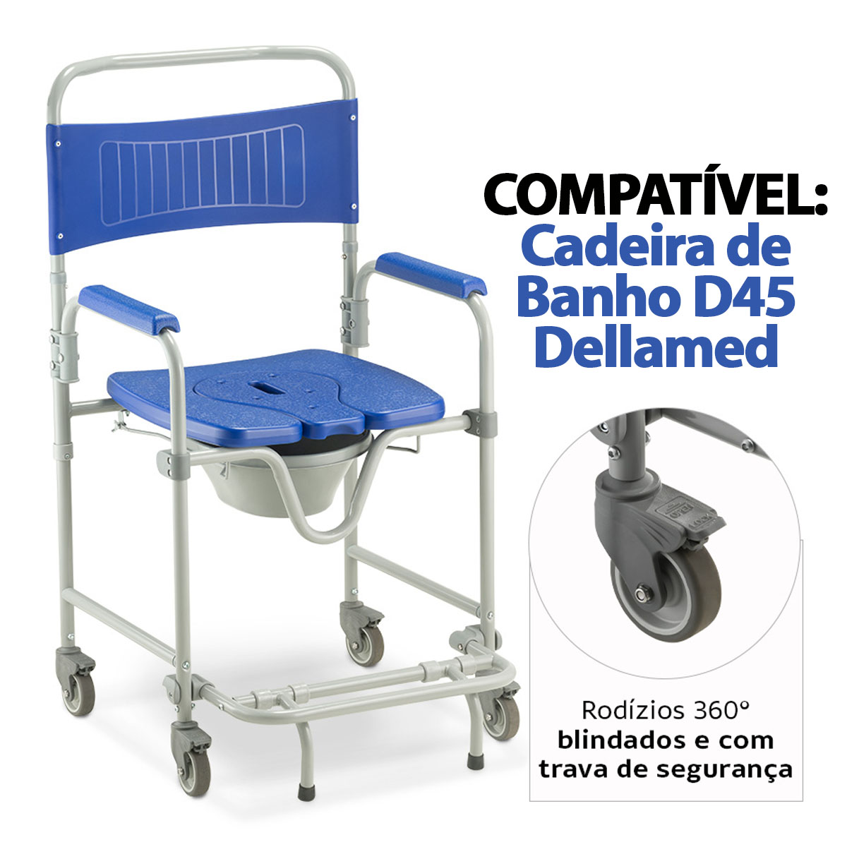 Rodízio para Cadeira de Banho D30 D40 D45 D50 Cinza Dellamed 4und