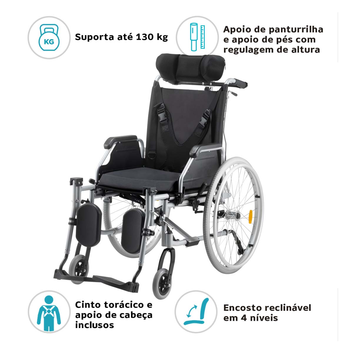 Cadeira de Rodas Reclinável Alumínio Dobrável D700 T44 Dellamed