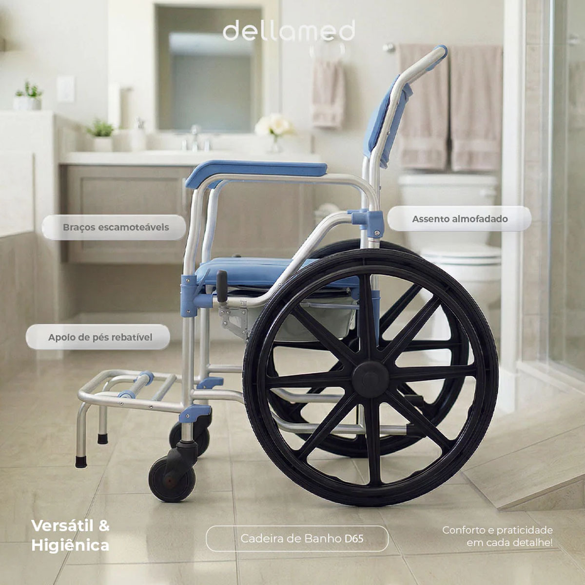 Cadeira de Banho 150kg 44cm D65 Alumínio Dellamed