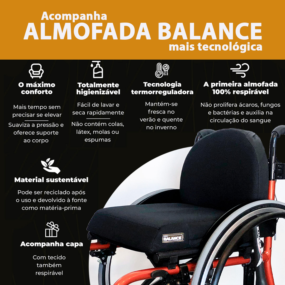 Cadeira de Rodas Ortobras K3 Preto Assento 46L x 45P x 45A
