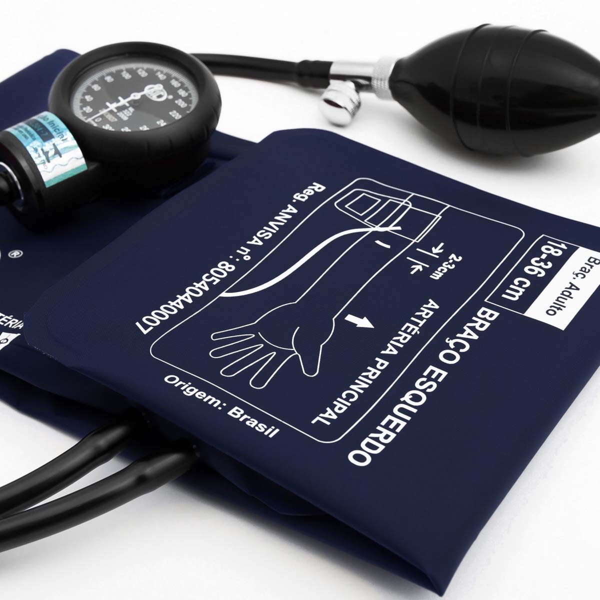 Esfigmomanômetro Bic Adulto Nylon Velcro e Estetoscópio Duplo Inox Azul New Innova Plus
