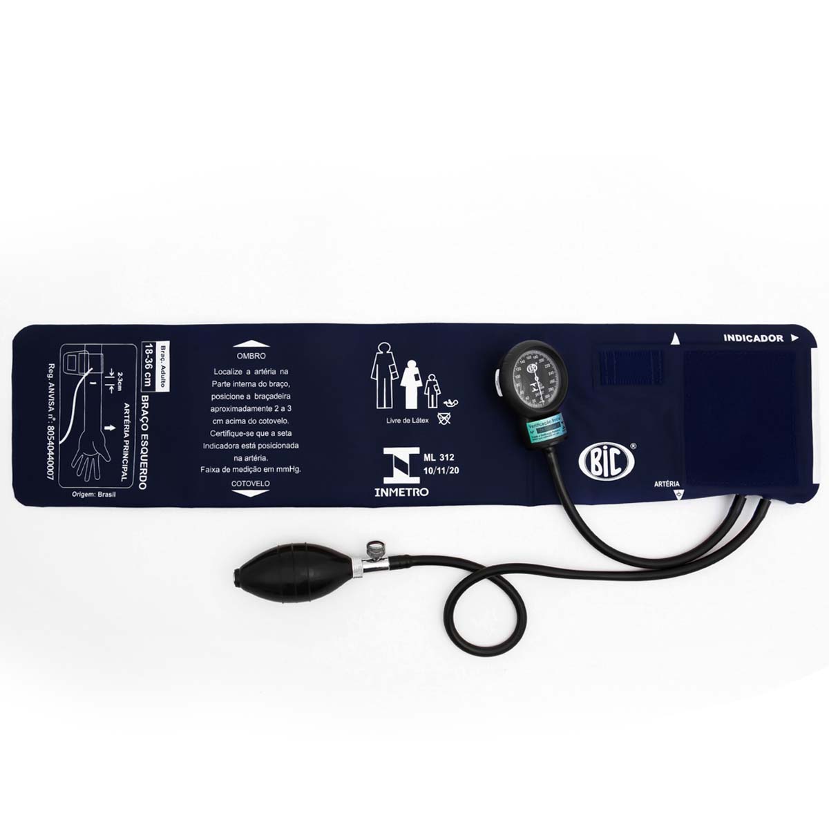 Esfigmomanômetro Bic Adulto Nylon Velcro e Estetoscópio Duplo Inox Azul New Innova Plus