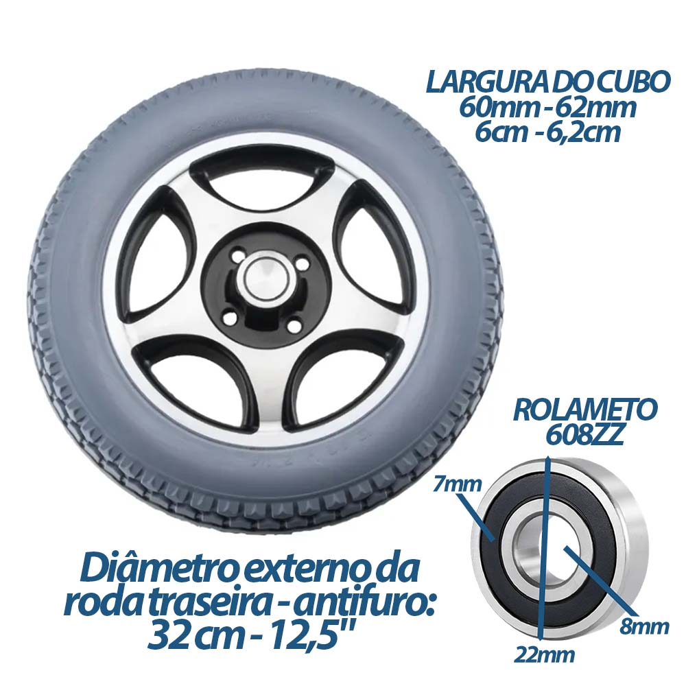 Roda Traseira com Pneu Maciço Cadeira de Roda D900 Dellamed