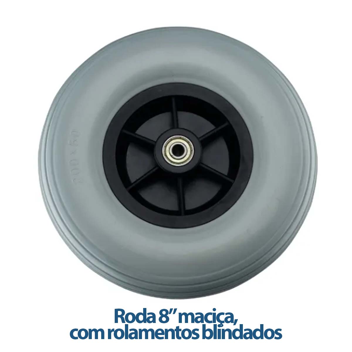 Roda e Pneu Aro 8 Polegadas Maciça 200x50 Cadeira de Rodas D400 Dellamed