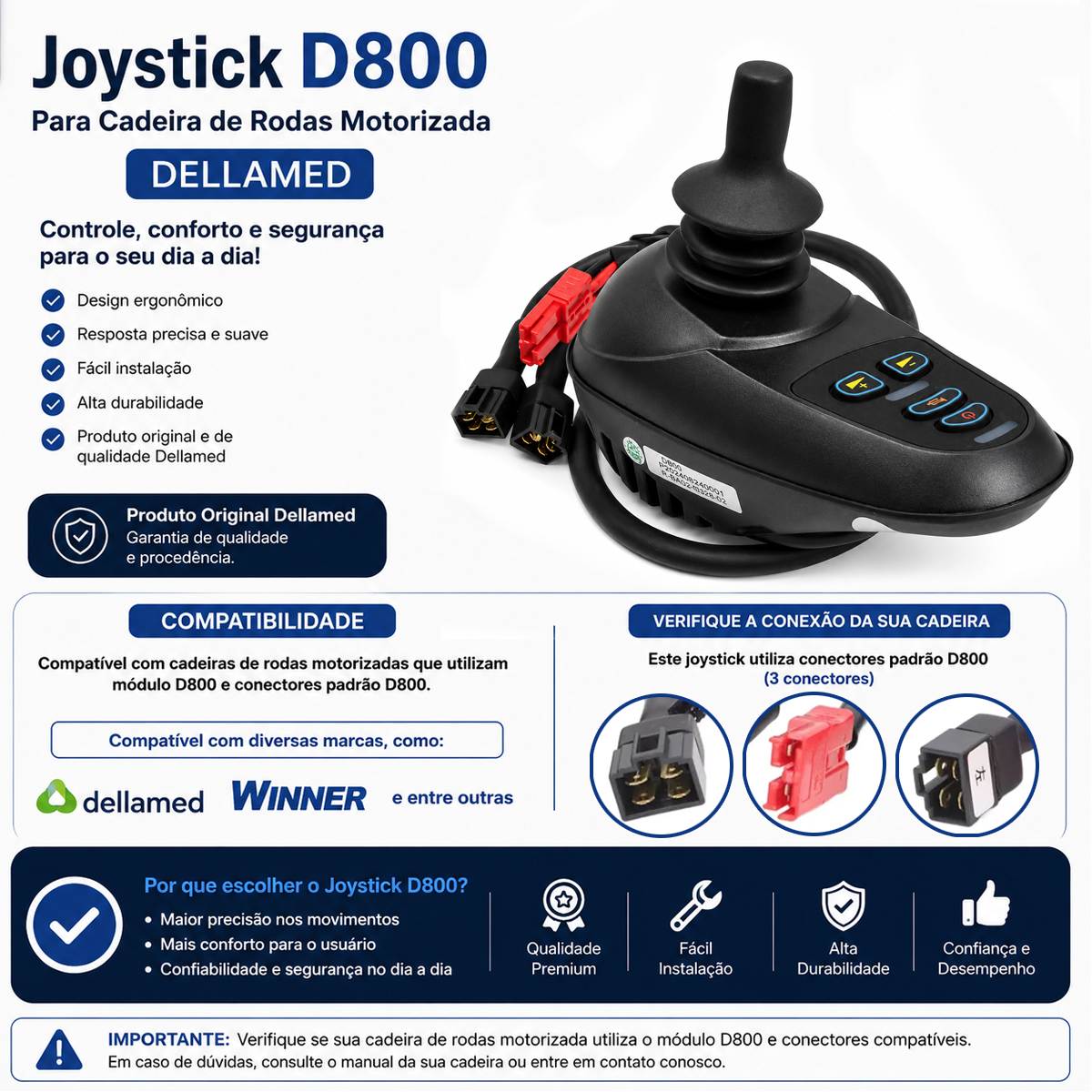 Joystick Completo Original para Cadeira de Rodas Motorizada D800 Dellamed