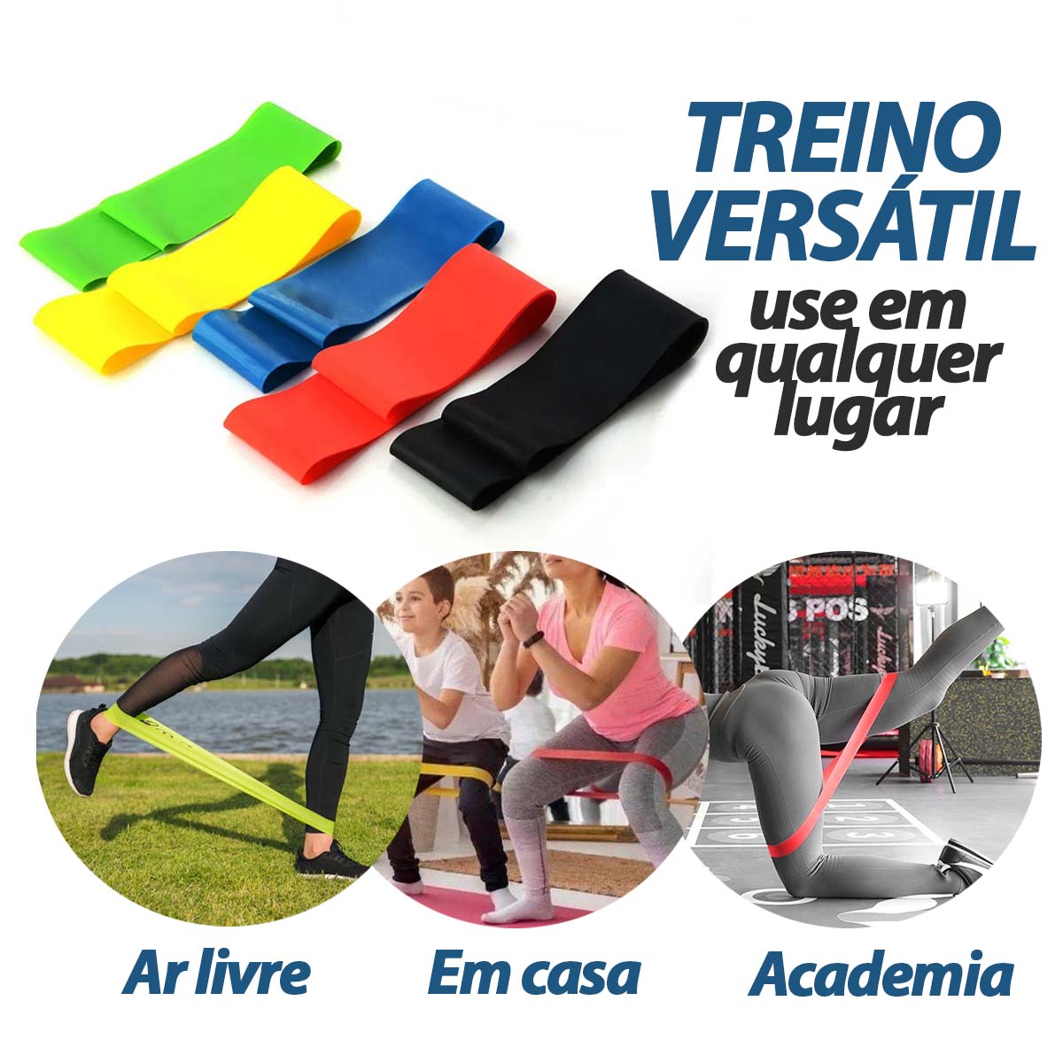 Faixas Elasticas Mini Band para Exercícios Kit 5 Faixas 30cm