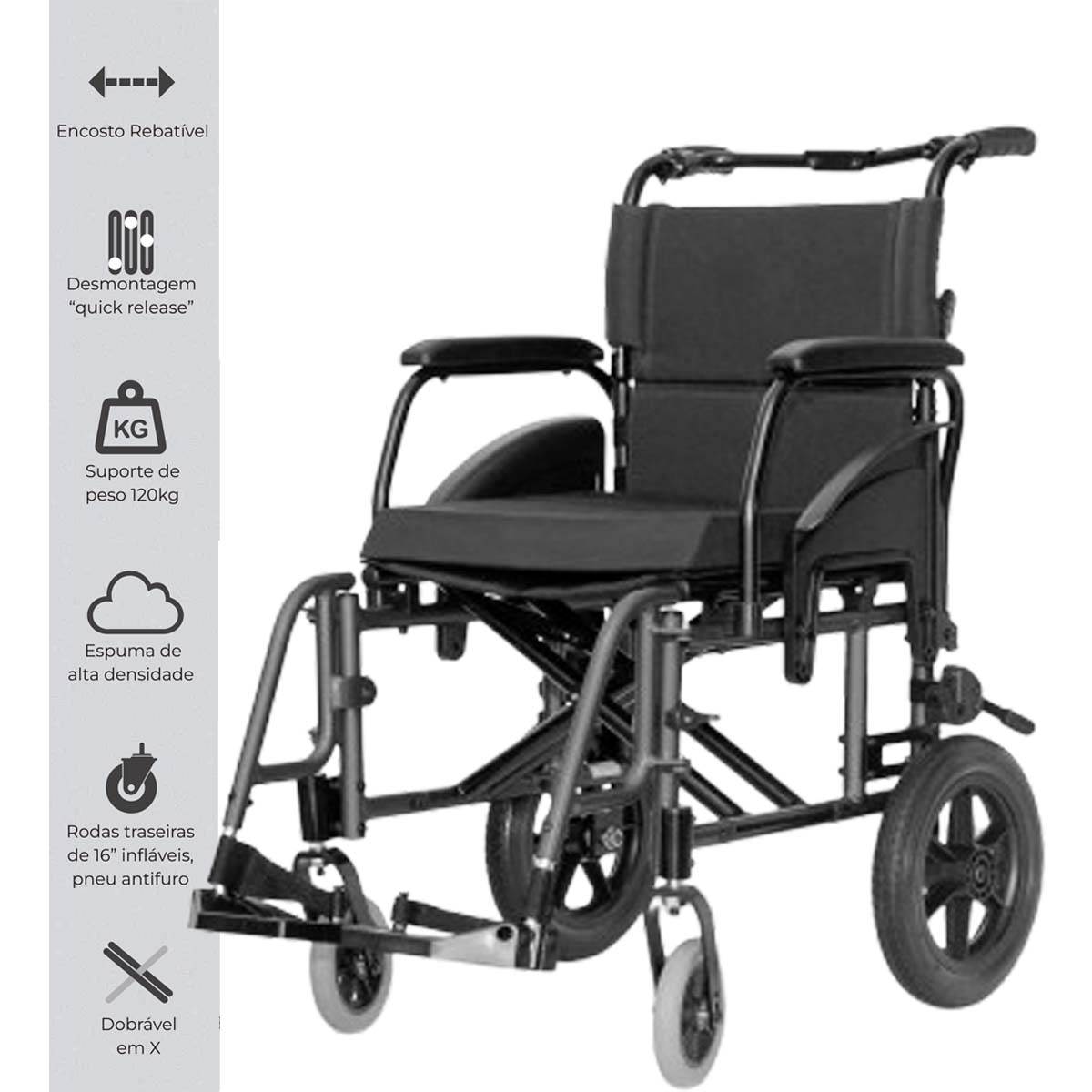 Cadeira de Rodas ULX Transit Grafite 44cm Ortobras