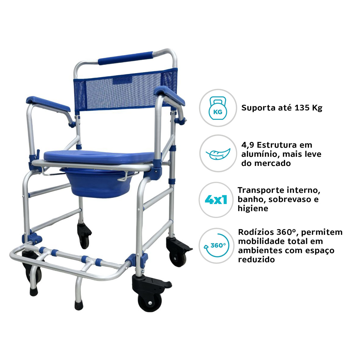 Cadeira de Banho D55 Alumínio Ultraleve Dellamed