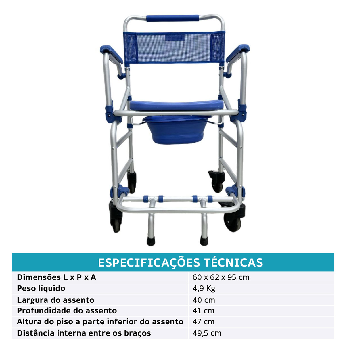 Cadeira de Banho D55 Alumínio Ultraleve Dellamed