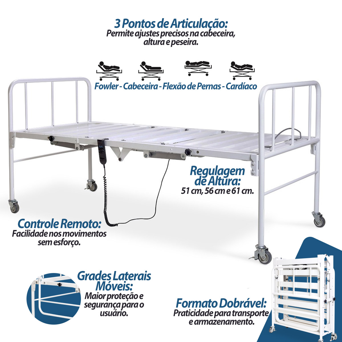 Cama Hospitalar Articulada Dobrável Evolution Stell Pilati Bivolt