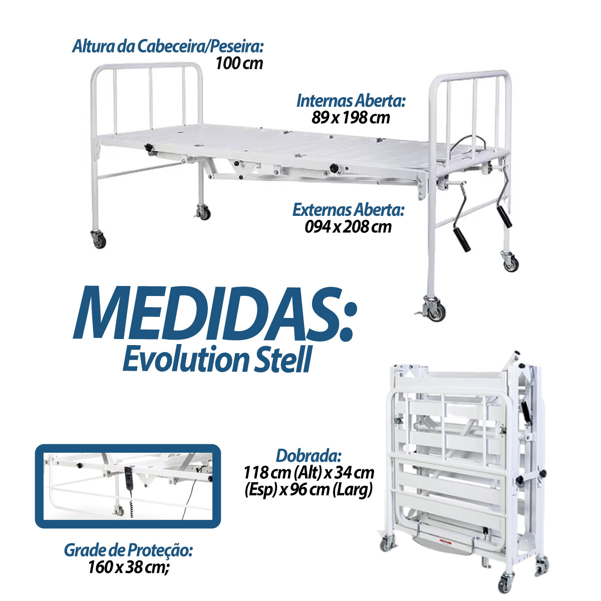 Cama Hospitalar Articulada Dobrável Evolution Stell Pilati Bivolt