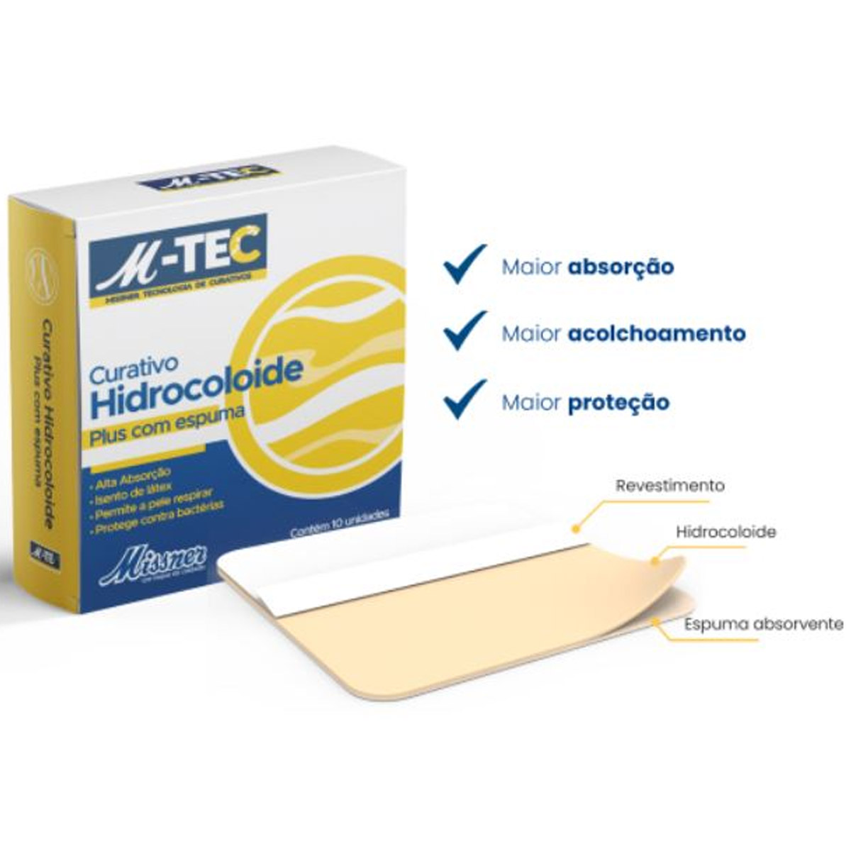 Curativo Hidrocoloide Plus com Espuma M-TEC 10cmX10cm 1un