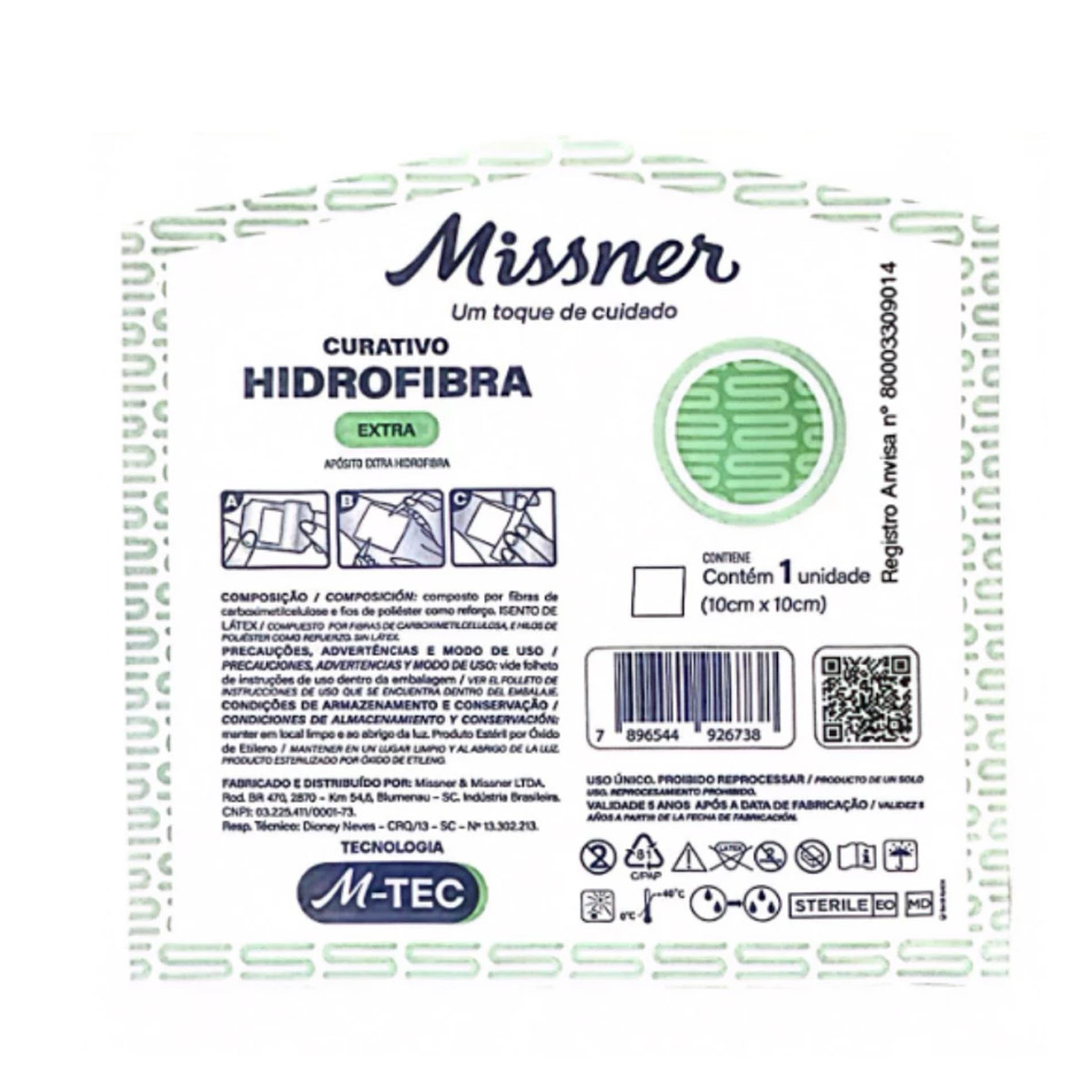 Curativo Hidrofibra Extra M-TEC 10cmX10cm 1un