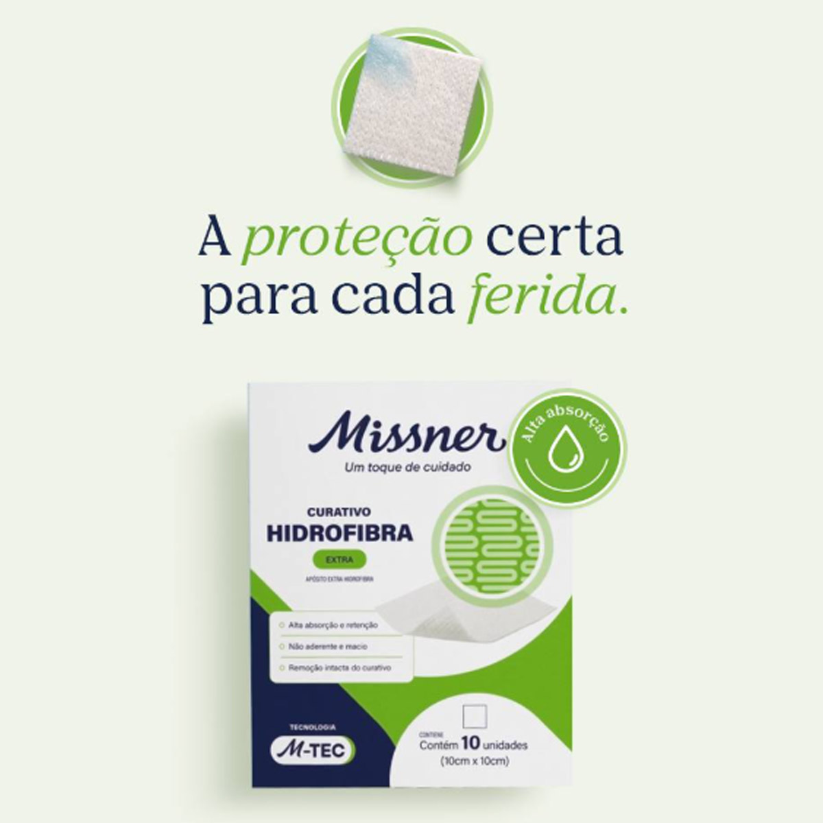 Curativo Hidrofibra Extra M-TEC 10cmX10cm 1un