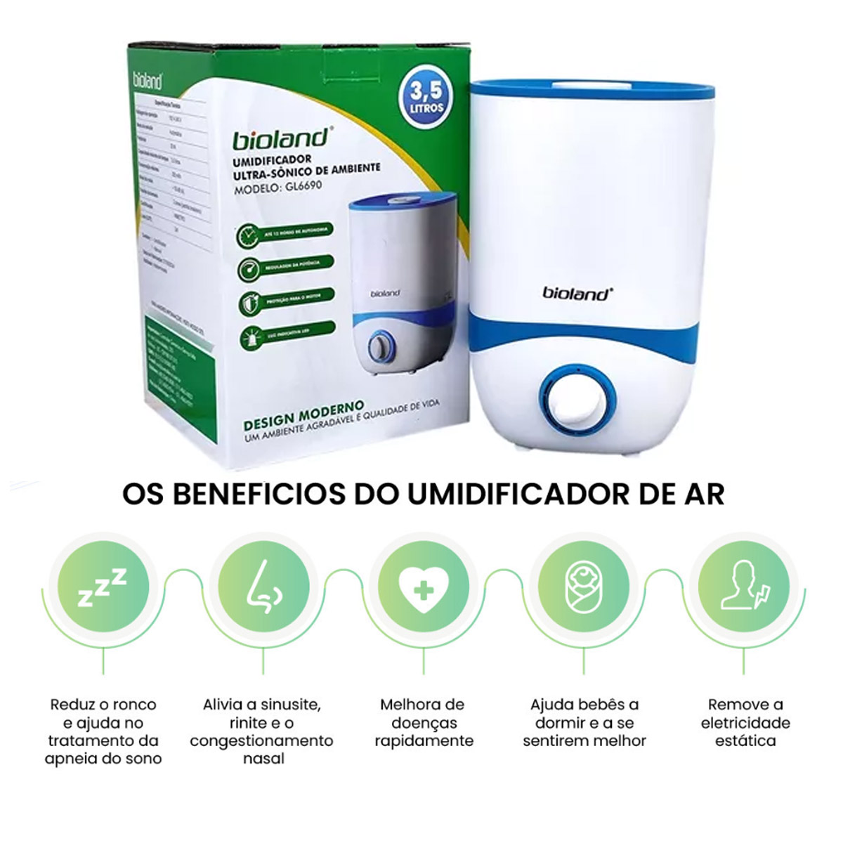 Umidificador de Ambiente Ultrassônico 3,5L GL6690 Bioland