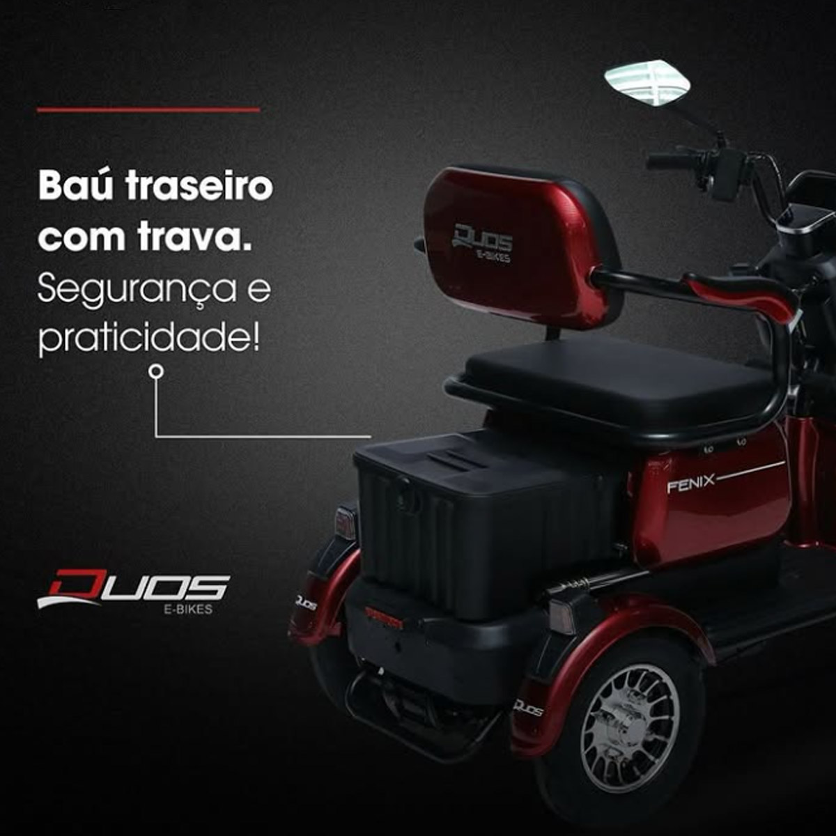 Triciclo Elétrico Duos Fenix 750W 48V Vermelho Três Assentos