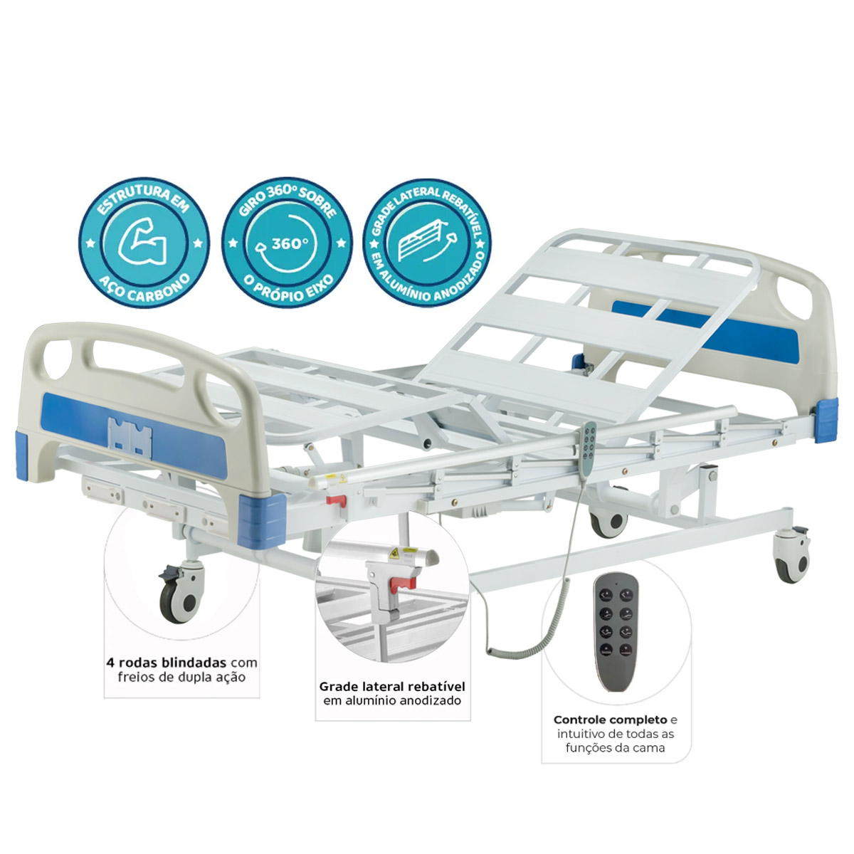Cama Hospitalar Elétrica 3 Movimentos com Elevação DX3 Dellamed