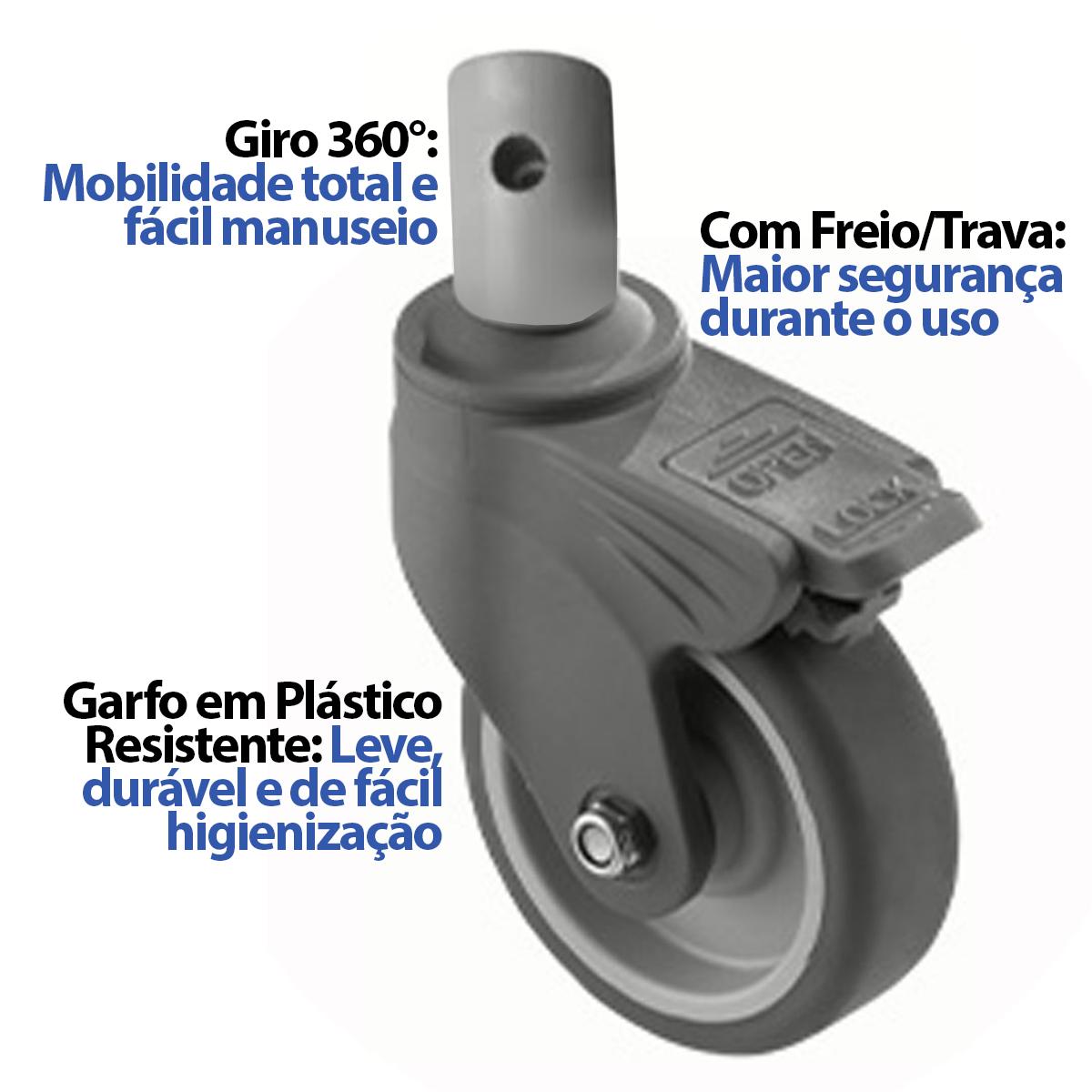 Rodízio para Cadeira de Banho D30 D40 D45 D50 Cinza Dellamed 4und