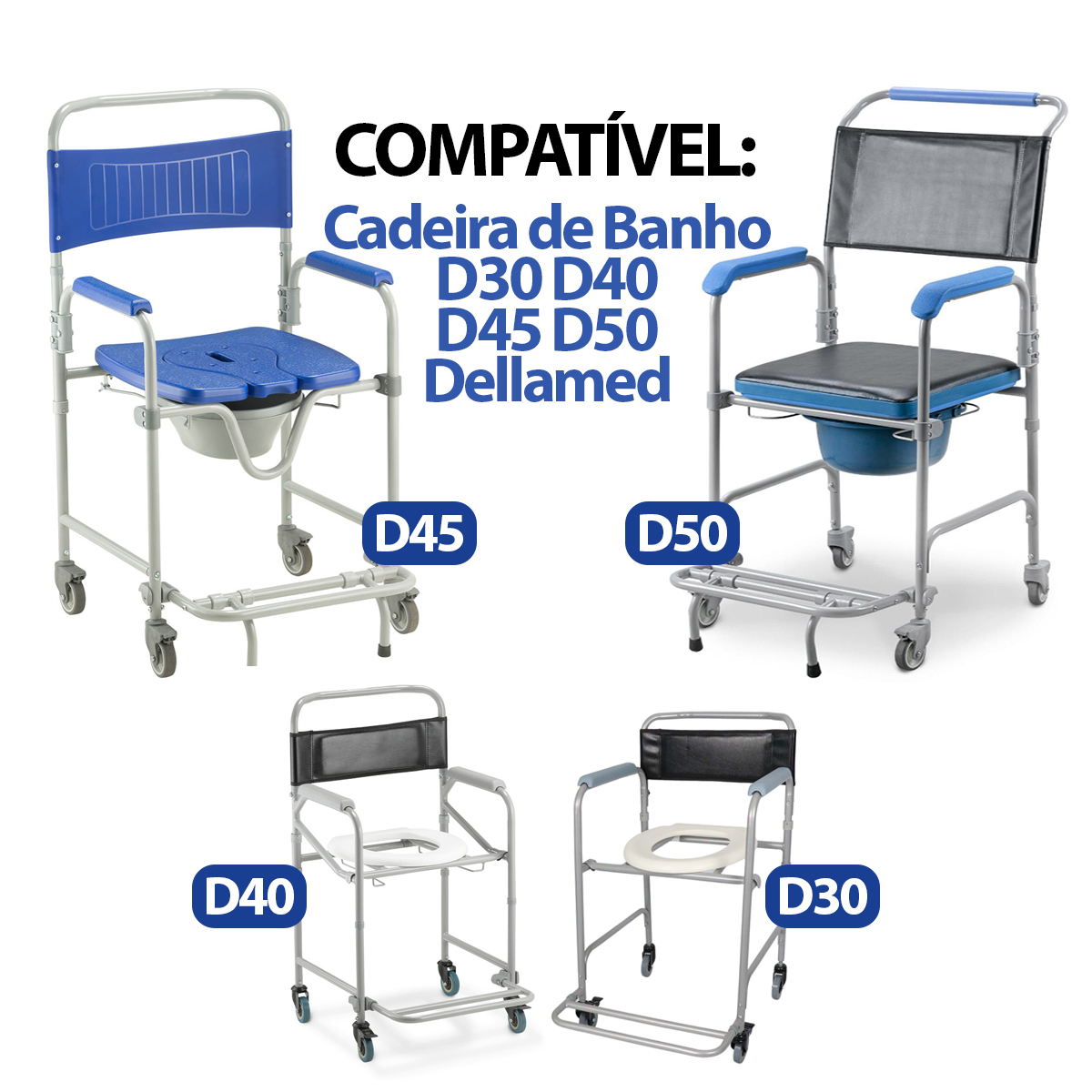 Rodízio para Cadeira de Banho D30 D40 D45 D50 Cinza Dellamed 2und