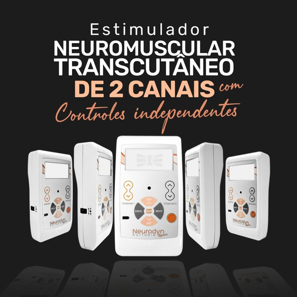 Neurodyn Portable System 2 Canais com 5 Correntes Russa Tens Fes Aussie Ibramed