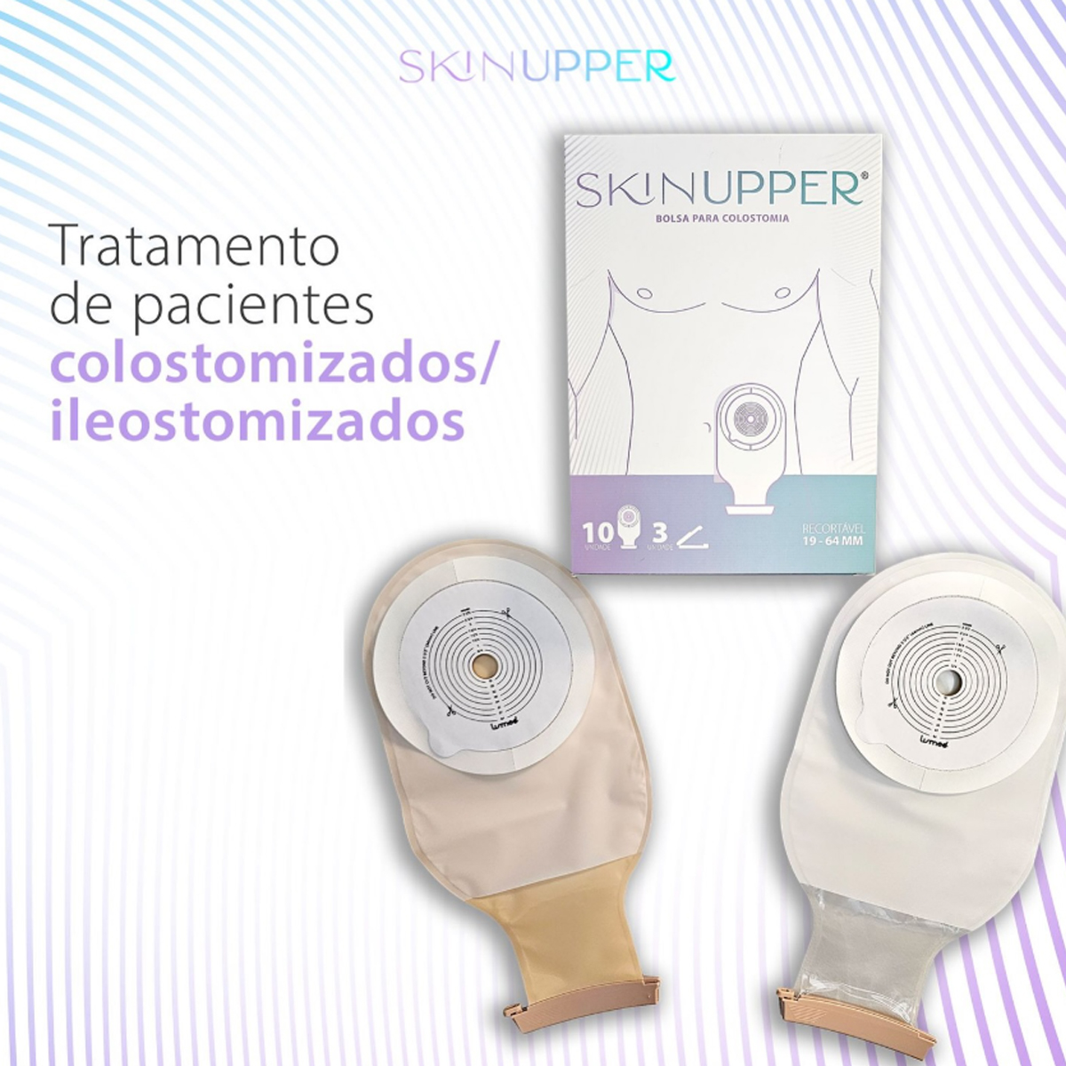 Bolsa Colostomia e Ileostomia Adulto Recortável 19MM/64MM Opaca 10und Skinupper