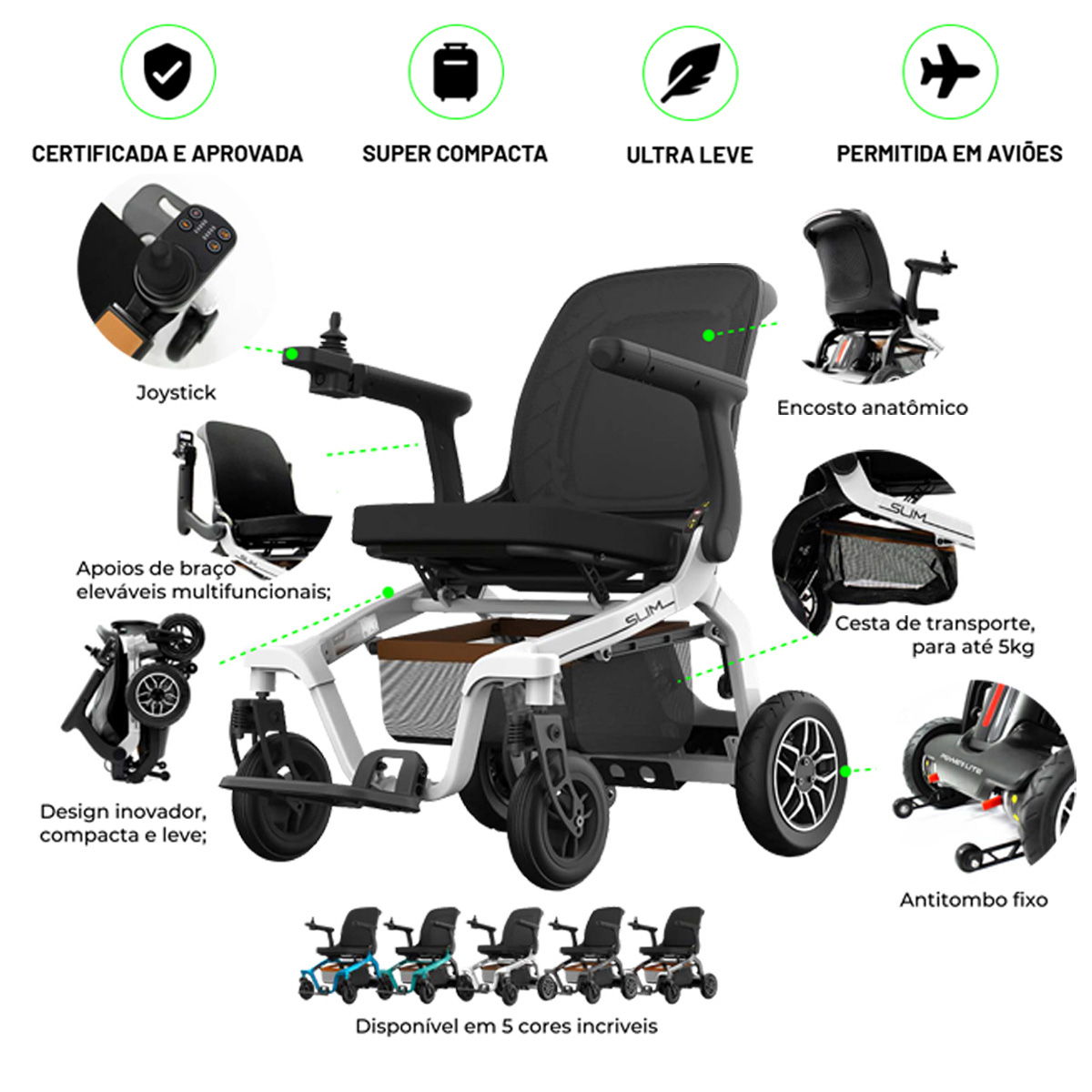 Cadeira de Rodas Motorizada Power Lite Slim Branco Mobility