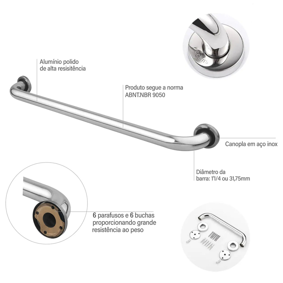 Barra de Apoio Inox Mebuki 80cm
