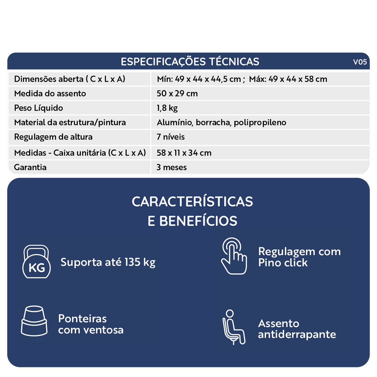 Banqueta Banho e Higienização D1 135kg Dellamed