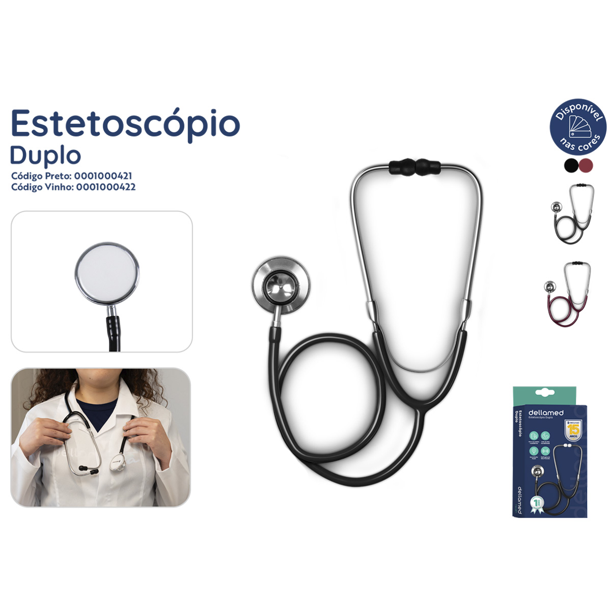 Estetoscópio Duplo Profissional Adulto e Pediátrico Dellamed