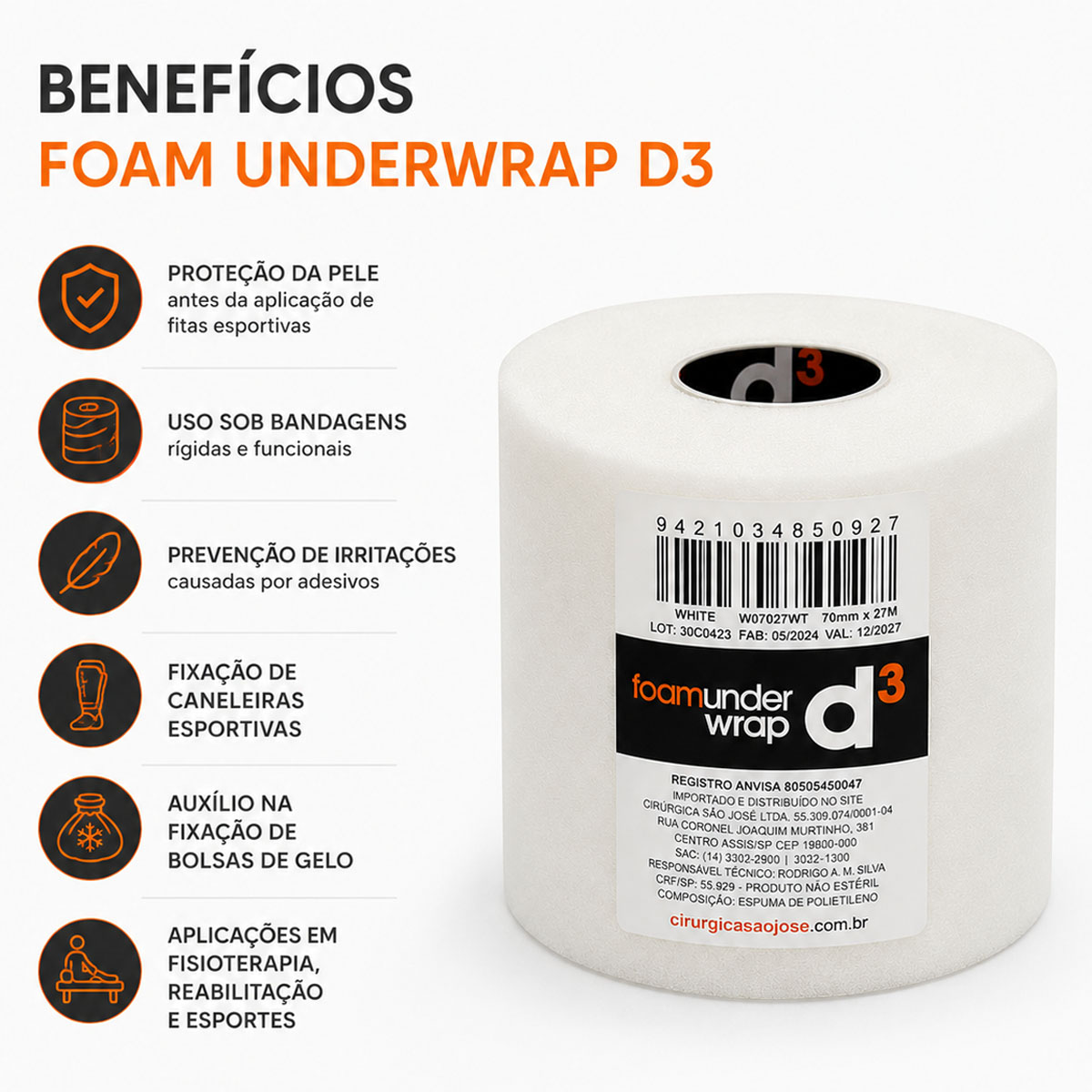 Bandagem Espuma Pre-tape Foam Underwrap D3 7cm x 27m