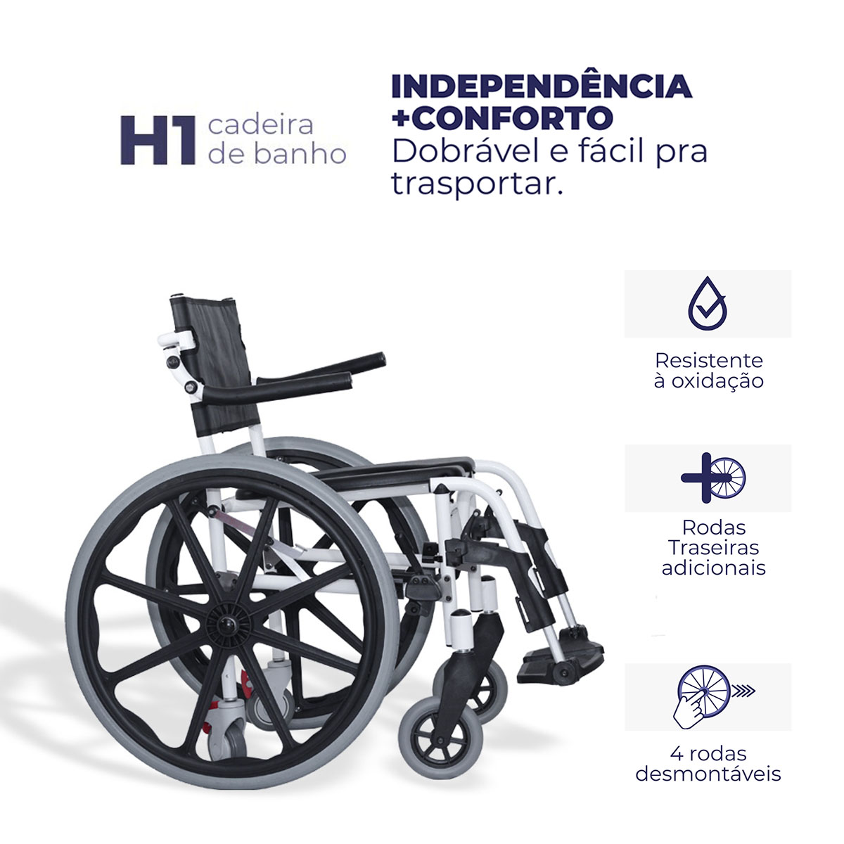 Cadeira de Rodas para Banho 120kg H1 Ortobras