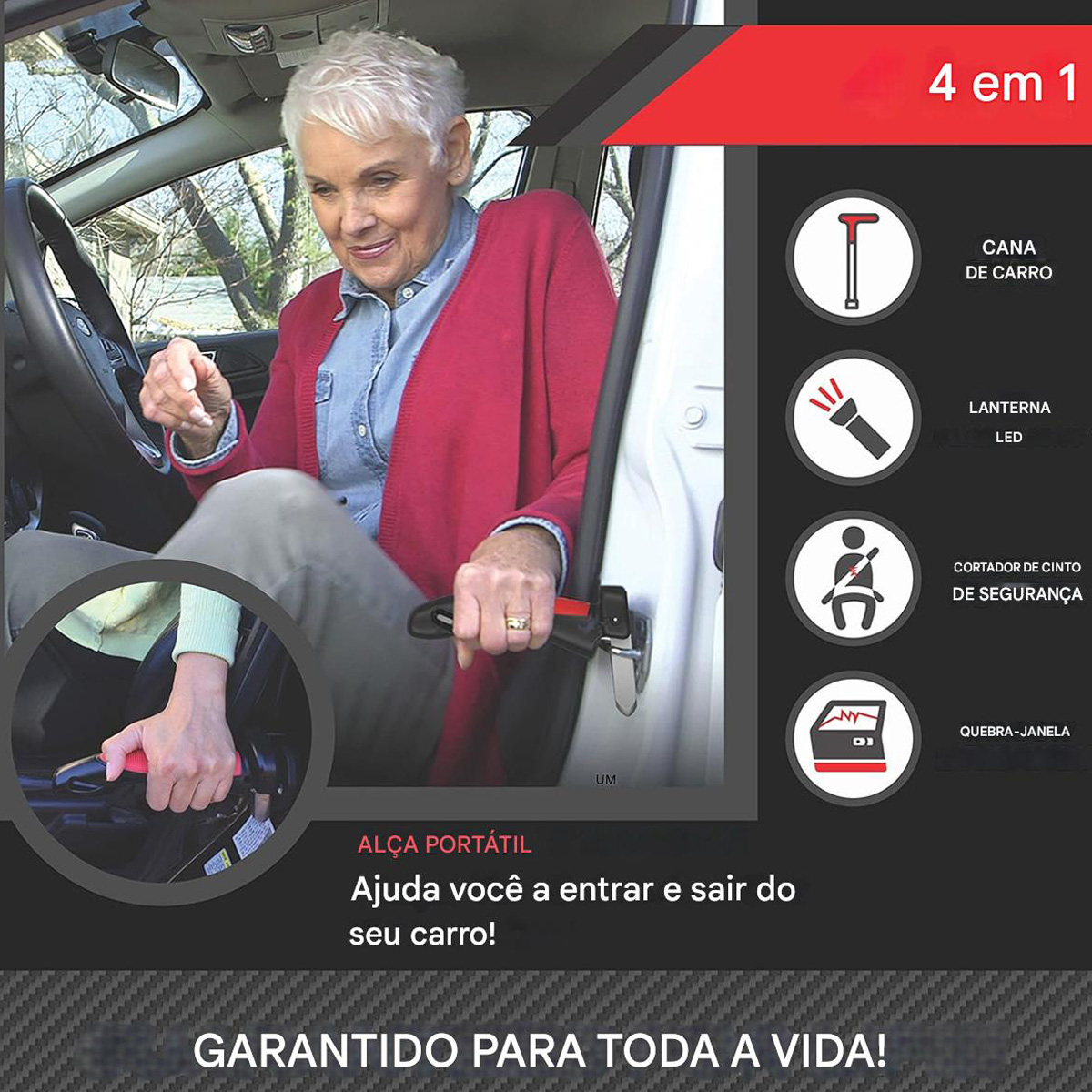 Alça de Apoio Auxiliar para Porta do Carro 5 em 1 Carhandie