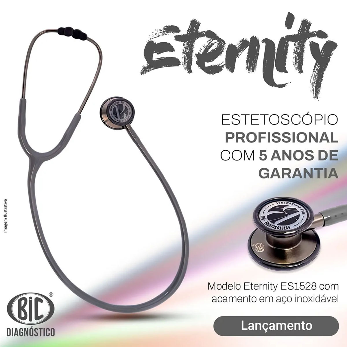 Estetoscópio BIC Eternity III Duplo Cinza Grafite Adulto e Pediátrico