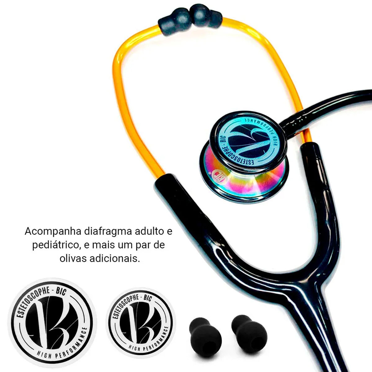Estetoscopio Bic Eternity  III Duplo Preto Raibow Adulto e Pediatrico