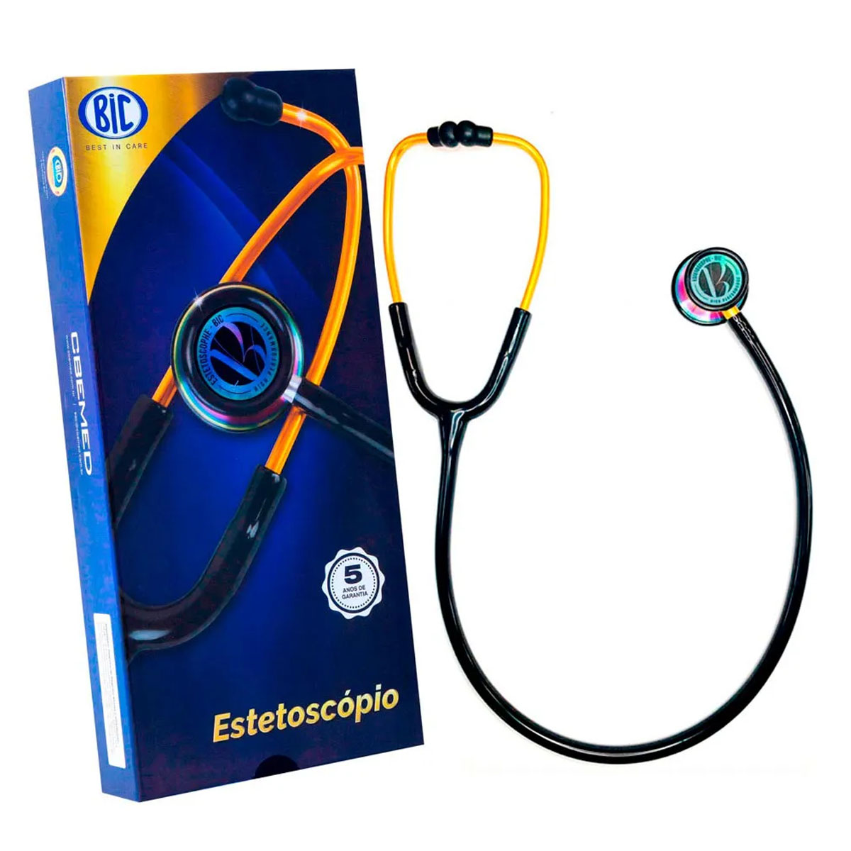 Estetoscopio Bic Eternity  III Duplo Preto Raibow Adulto e Pediatrico